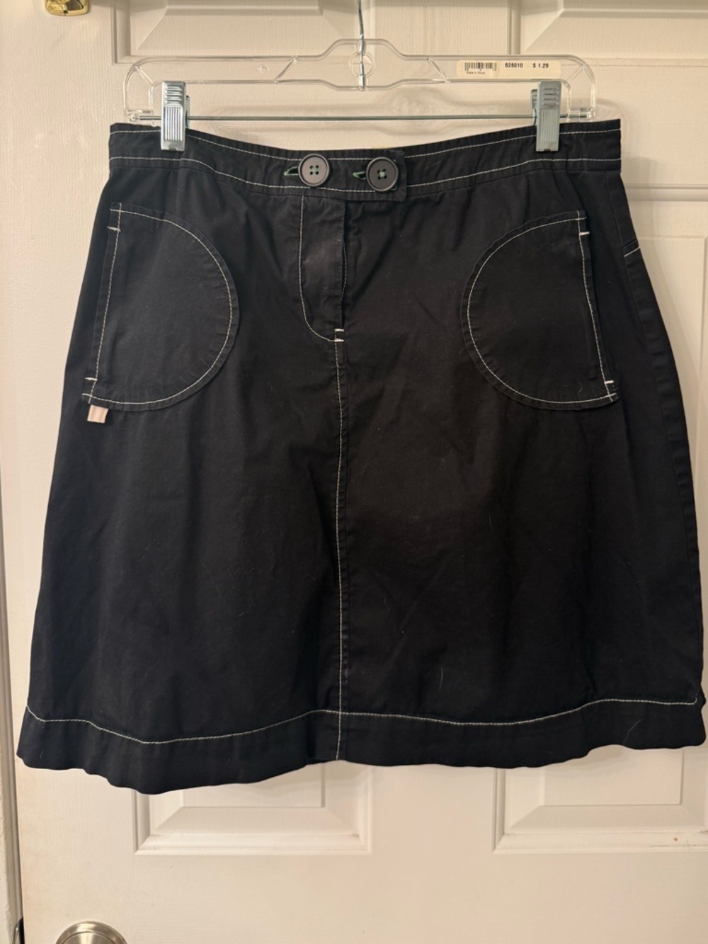 Sitwell Black Women's A-Line Cotton Skirt with Contrast Stitching